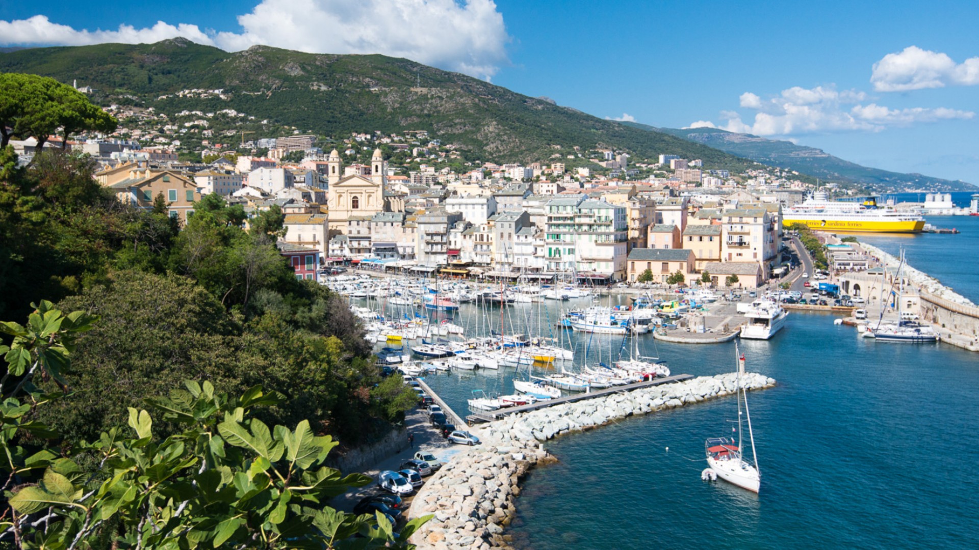 coastline of Corsica with buildings and water